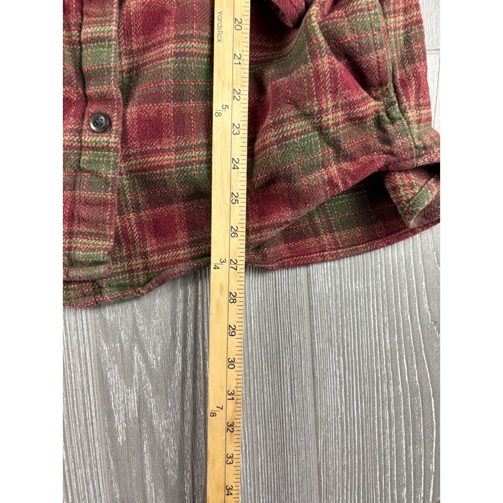 Orvis Mens Flannel Plaid Button Up Shirt Red Green Large Heavyweight Cotton - Picture 5 of 9